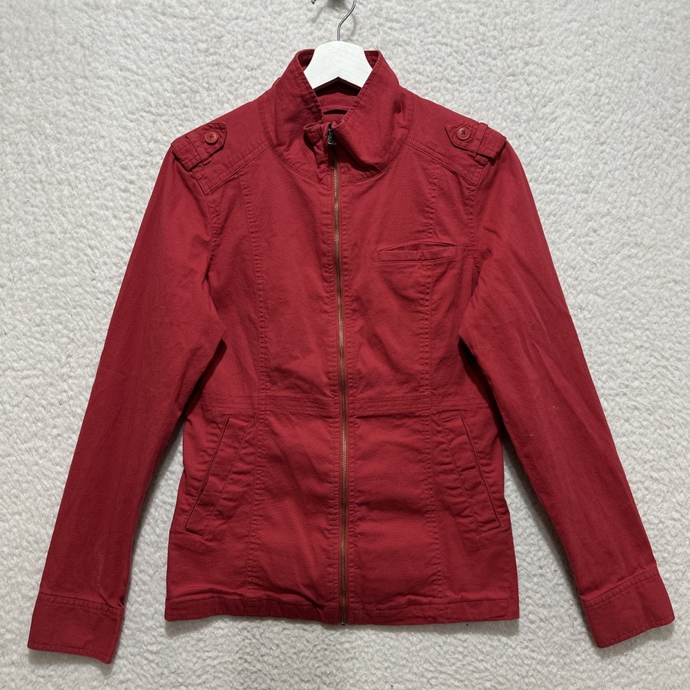 prAna Mayve Utility Jacket Size S Epaulets Shoulders Red Full Zip Buttoned Cuffs